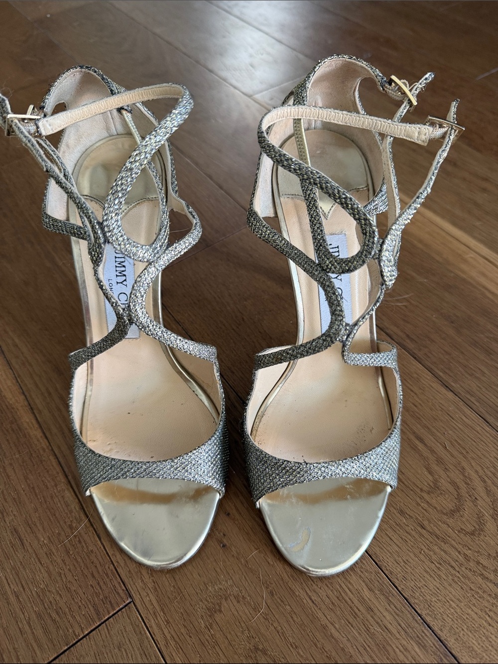 Jimmy Choo Metallic Gold Strappy High Heel Sandals